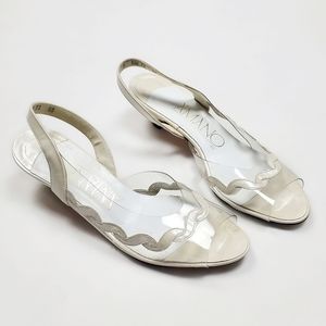 AMANO Kitten Heels Slingback Peep Toe Jelly Ivory Leather Womens Size 7N Vintage